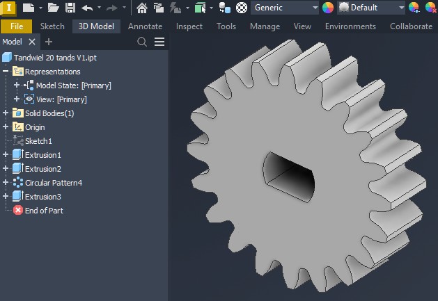 Inventor 3D ontwerp tandwiel